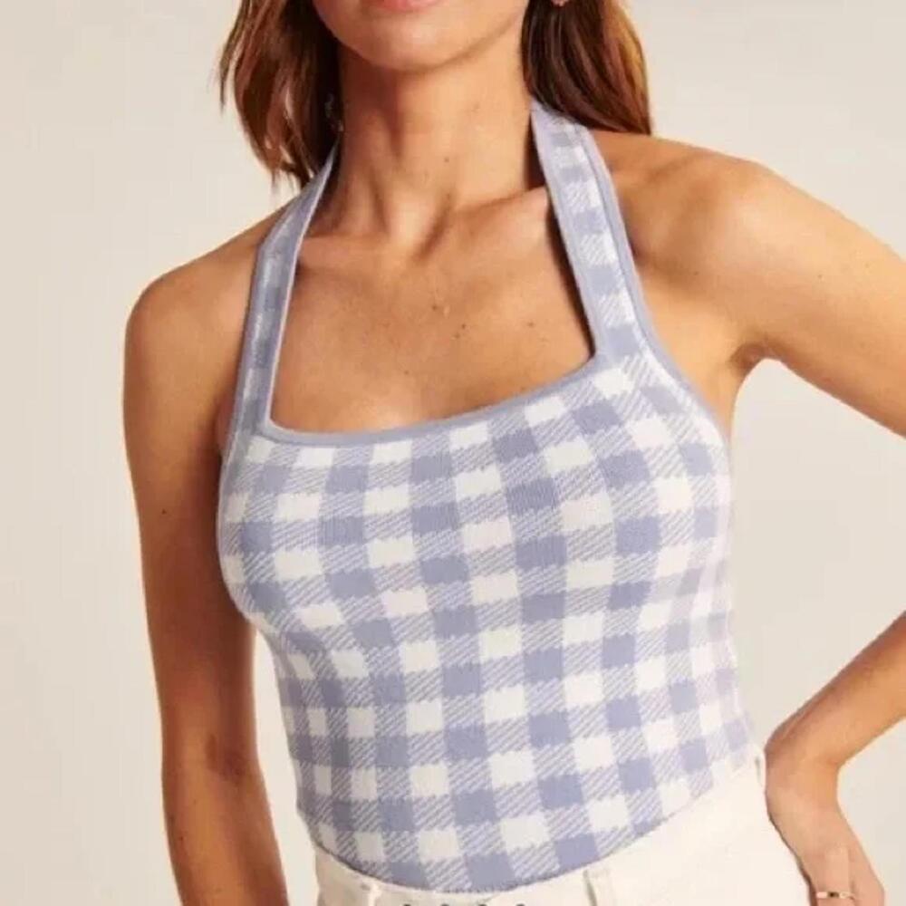 Abercrombie and Fitch Blue Plaid Halter Top Sweater